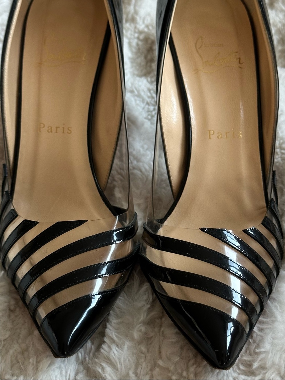 Christian Louboutin black patent leather and PVC Pivichic pumps